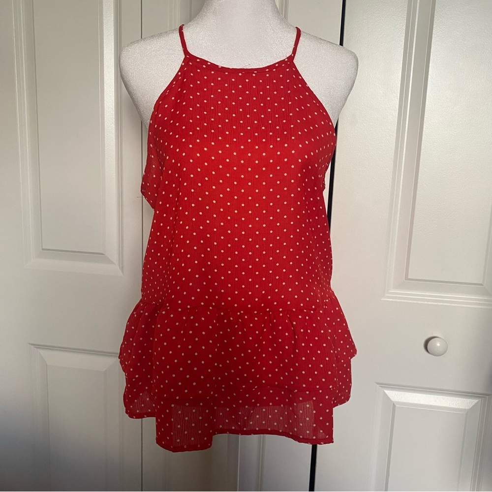 Lily White Red and White Polka Dot Tiered Camisole Top Size Small